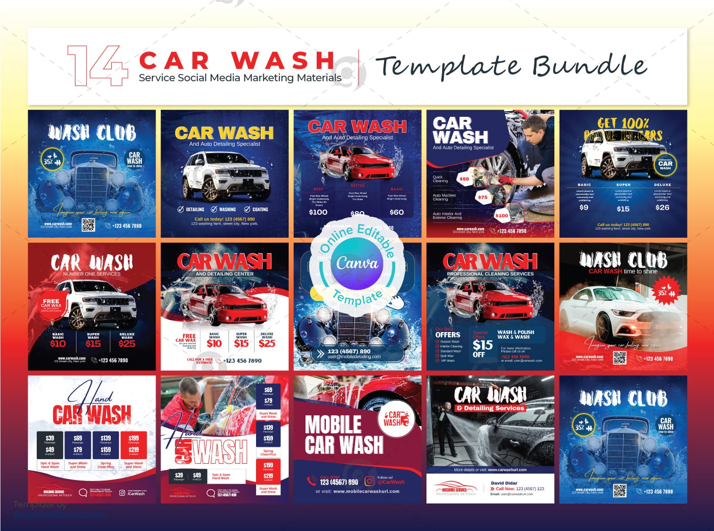 Car Wash Business Marketing Materials Bundle Canva Templates