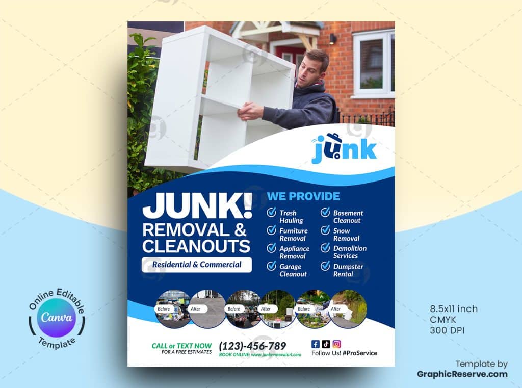 Junk Removal Flyer Design (Canva Template) - Graphic Reserve