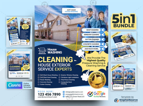House Cleaning Experts Marketing Material Bundle Canva Template