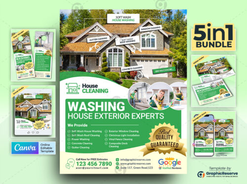 House Washing Experts Marketing Material Bundle Canva Template